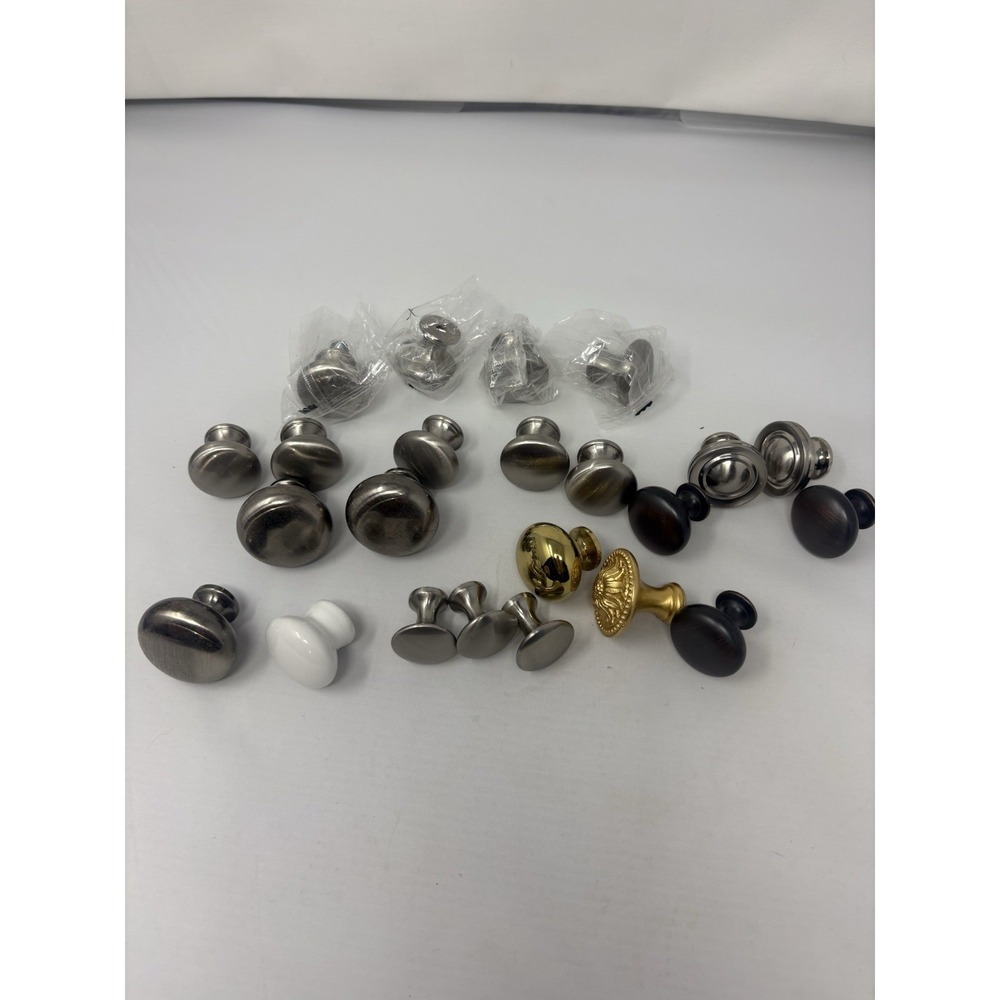 Round Mixed Lot Chrome/ Silver Drawer Knobs Pulls Handles Metal Vintage MCM 23